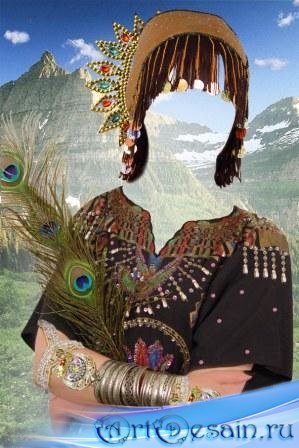 Шаблон для фотошоп – Девушка-индеец