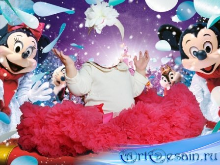 Шаблон для фотошоп – Малышка и Микки